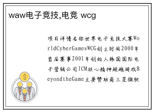 waw电子竞技,电竞 wcg